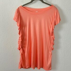 Anthropologie Silky Viscose Ruffle Flutter Sleeve Blouse Top in Peach Size XL